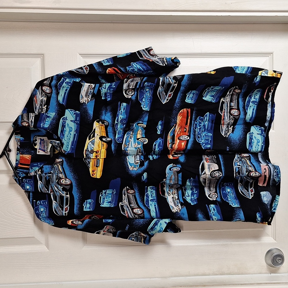 Reyn Spooner x Eddy Y Shirt Mens Large Hawaiian 100% Rayon Corvette Sport Cars